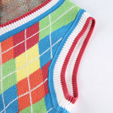 Suéter de chaleco de entramado de punto con cuello en V multicolor