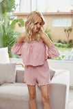 Chiffon Strapless Shirt Off Shoulder Tops Shorts Pleated Two-piece Set