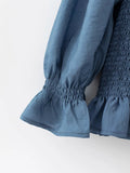 Blue Bubbles Sleeves Ruffles Blouse Irregular Hem Skirt Mini Dress Two-piece Set
