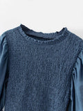 Blusa con volantes y mangas de burbujas azules Falda con dobladillo irregular Mini vestido Conjunto de dos piezas