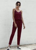 Suspenders Jumpsuit Drawstring Lace-up Rompers With Pocket