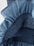 Blue Bubbles Sleeves Ruffles Blouse Ourlet irrégulier Jupe Mini robe Ensemble deux pièces