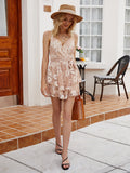 Backless Lace Hollow-out Mini Dresses Suspenders Lace-up Floral Skirt Open Back
