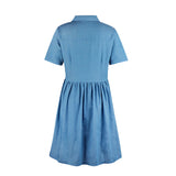 Blue Single-breasted Casual Denim Midi Dress