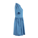 Vestido midi de mezclilla casual azul con un solo pecho