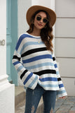 Flared Sleeve Contrast Striped Knitted Sweater