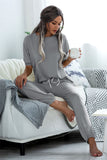 Casual Puff Bubble Sleeves Lace-up Loungewear Two-piece Set