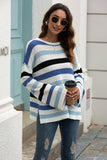 Flared Sleeve Contrast Striped Knitted Sweater