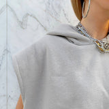 Gray Hooded Sleeveless Casual Loungewear Two-piece Set