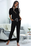 Casual Puff Bubble Sleeves Lace-up Loungewear Two-piece Set
