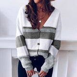Single-breasted V-neck Striped Sweater Knitted Cardigans