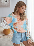Lace Hollow-out Stitching Tie Dye Blouse T-shirt