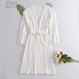 Ruffles Neck Hollow Out Lace-up Knitting Cardigans