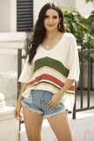V-neck Contrast Stripe Knitted Beach Sweater Pullover