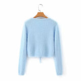 Lace-up V-neck Knitting Sweaters Crop Tops Cardigans