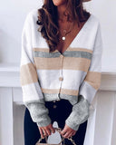 Single-breasted V-neck Striped Sweater Knitted Cardigans
