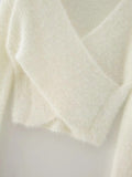 White Cross Collar Short Knit Sweater