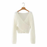 White Cross Collar Short Knit Sweater