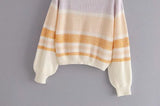 Lantern Sleeve Contrast Stripe Knitting Sweater
