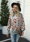 Leopard Print Lantern Sleeve Knit Sweaters