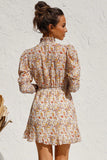 Mini vestidos florales retro con mangas de burbuja y cintura elástica
