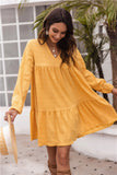 Yellow V-neck Bubble Sleeves Long Sleeves Mini Dresses