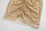 Sequins V-neck Pleated Elastic Waist Mini Dresses