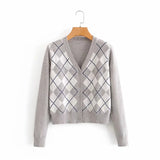 Lozenge Single-breasted Knitting Cardigan Sweaters