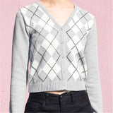 Lozenge Single-breasted Knitting Cardigan Sweaters