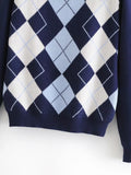 Diamond Lattice Contrast Knitting Sweater