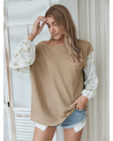 Knit Tops Joint Chiffon Printed Long Sleeve Shirts