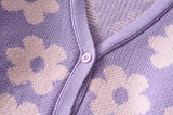 Cárdigan de suéter de punto con cuello en V FLoral de botonadura sencilla