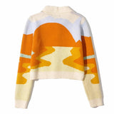 Contrast Printing Single-breasted Knitting Sweater Cardigans