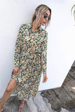 Long Sleeve Floral Print Lapel Shirt Midi Maxi Dress