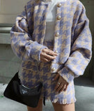 Costume de robe de jupe de veste courte à manches longues avec boucle perlée pied-de-poule 