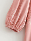 Pink Lantern Sleeve Deep V Floral Bodycon Mini Dresses