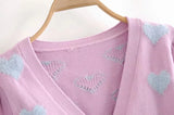 Knit Flock Love Shape Crop Vest Cardigan Single-breasted Two-piece Set