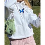 Round Neck Butterfly Embroidery Shirts Blouses Hoodies Sweatshirts
