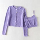 Single-breasted Mohair Camisole Cardigan Two-piece Suit Set