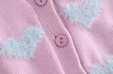 Knit Flock Love Shape Crop Vest Cardigan Single-breasted Two-piece Set