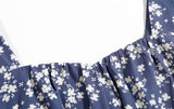 Backless Vintage Square Collar Floral Printed Midi Dress