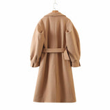 Bubbles Puff Sleeve Single-breasted Lapel Lace-up Coat