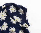 V-neck Daisy Floral Lace-up Button Bodycon Midi Dress