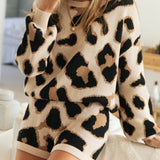 Leopard Shorts Sweater Loungewear Two Pieces