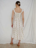 Backless Open Back Slit Floral Printed Midi Dress