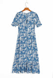 V-neck Slit Floral Printed Midi Dress