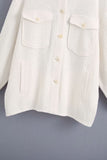 White Lapel Single-breasted Pocket Button Shirt Outerwear