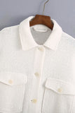 White Lapel Single-breasted Pocket Button Shirt Outerwear