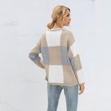Plaid Knit Oversize Contrast Color Sweaters
