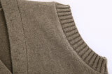Conjunto de dos piezas de cárdigans cortos de chaleco de un solo pecho con cuello en V de color caqui